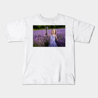 Little girl with a lavender bouquet Kids T-Shirt